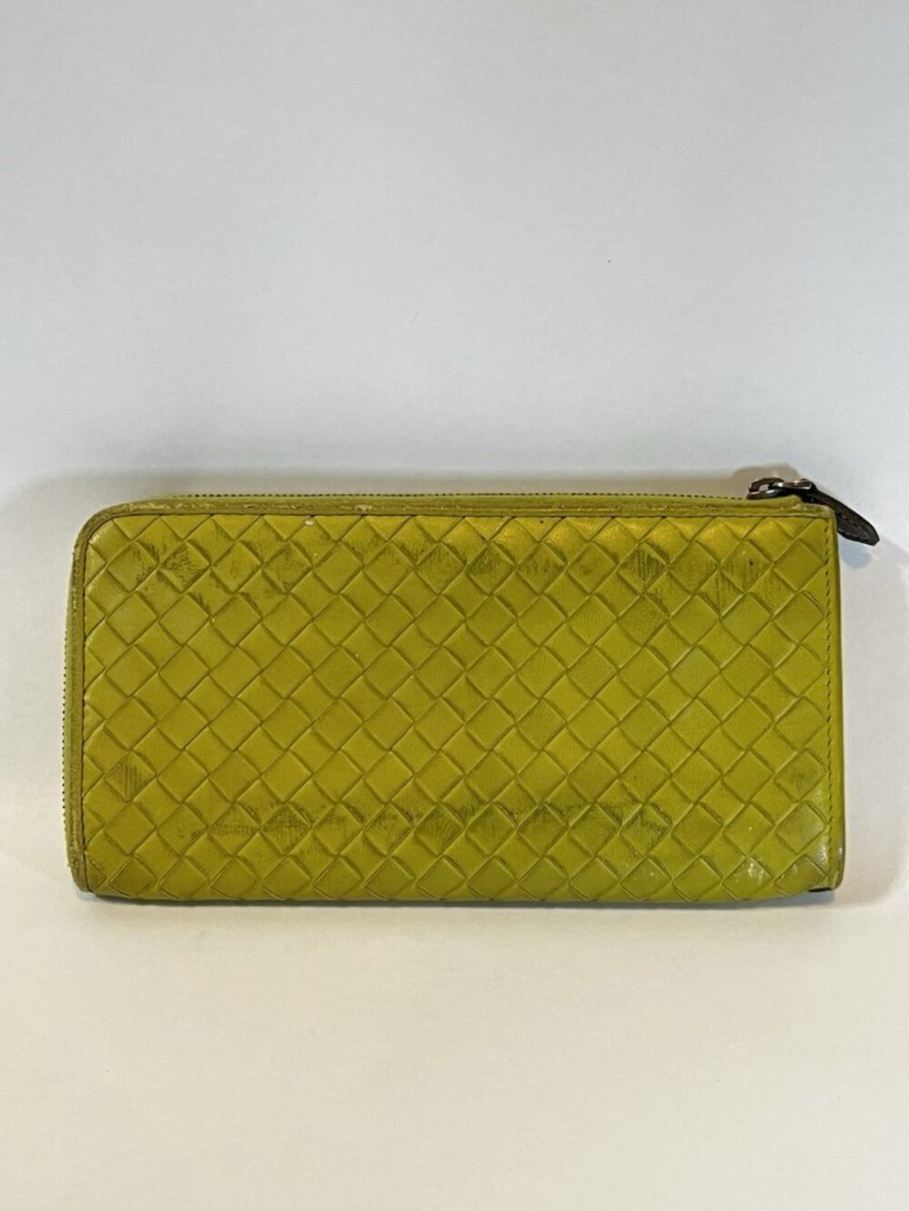 Bottega Veneta Intrecciato Zip Around Wallet Chartreuse Green Woven Leather